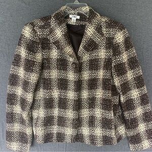 Cato Brown & Cream Plaid Women's Blazer Jacket Size Large